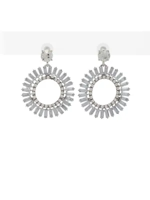 Silver-Tone Rhinestone-Encrusted Hoop Earrings