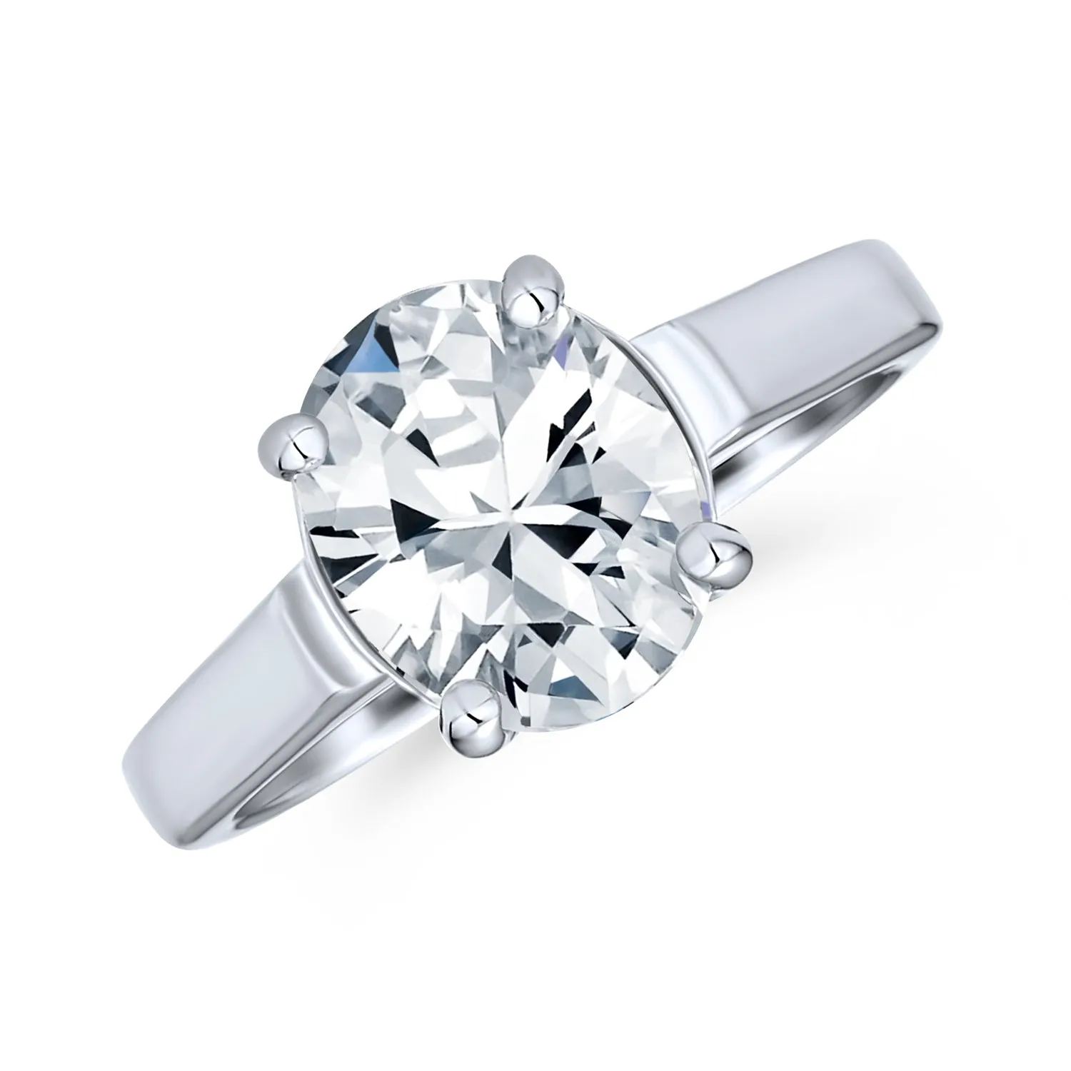 Simple 3CT Classic CZ Oval Solitaire Engagement Ring in Sterling Silver