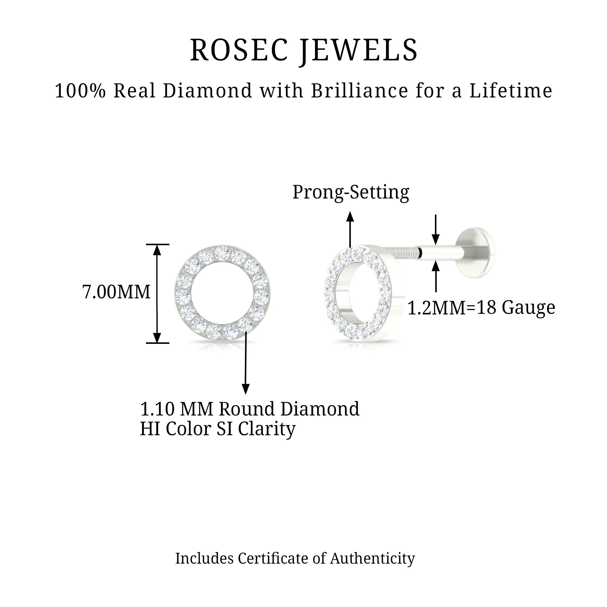 Simple Diamond Open Circle Earring with Flat Back