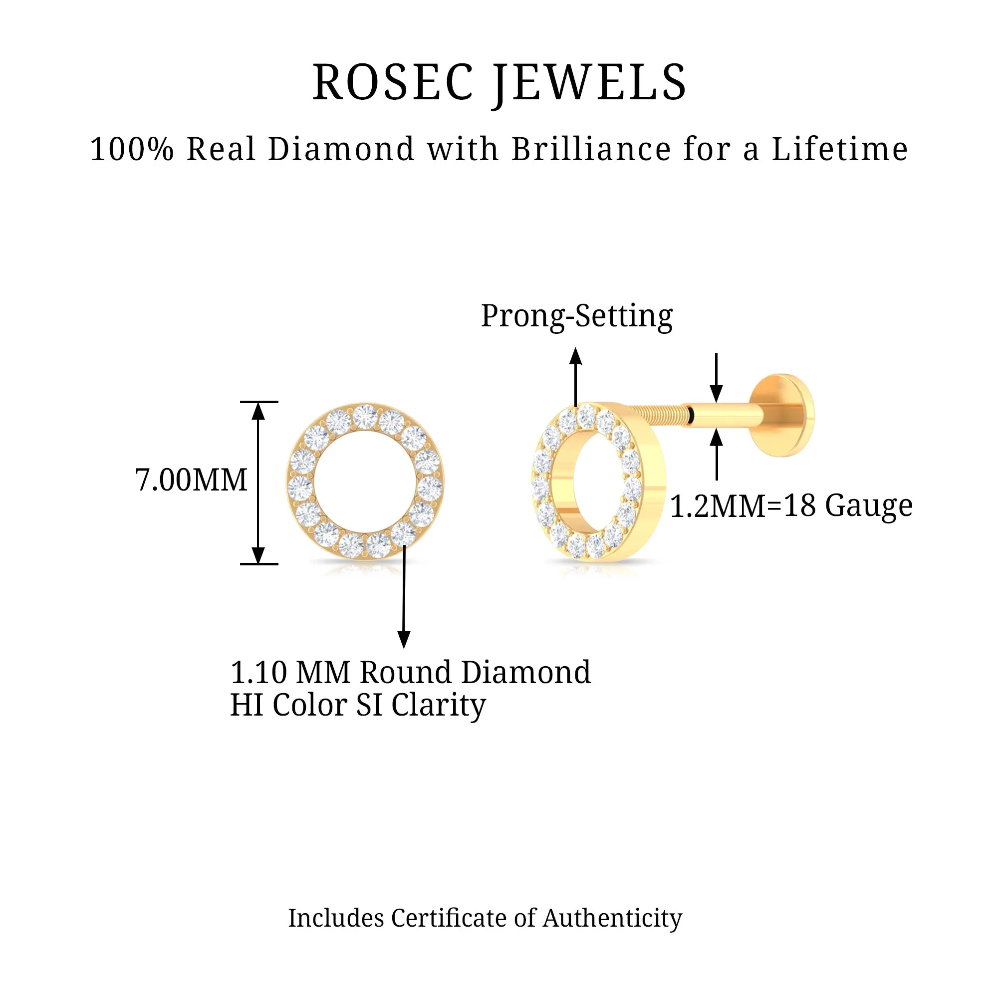 Simple Diamond Open Circle Earring with Flat Back