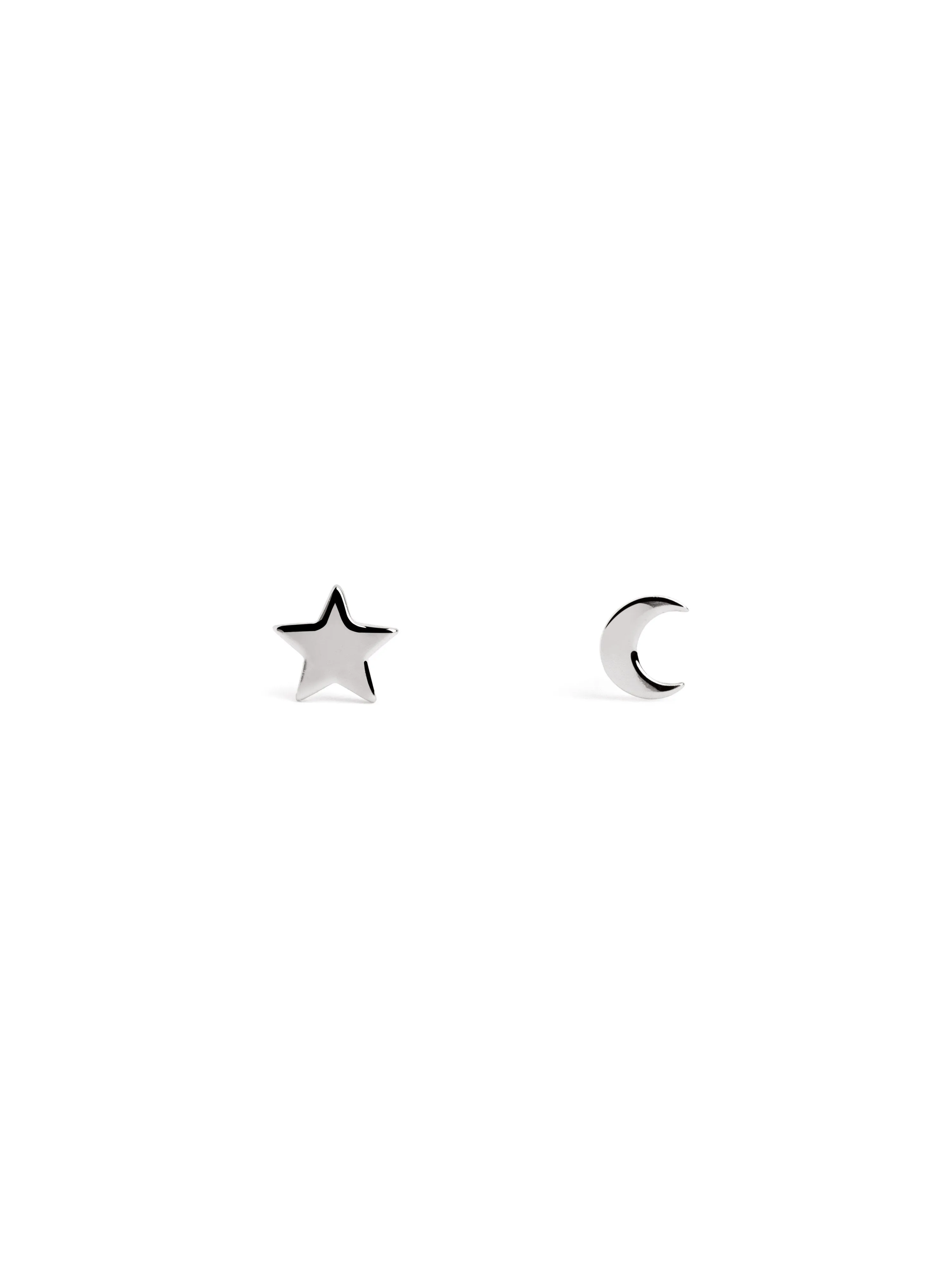 Simple Moon & Star Silver Earrings