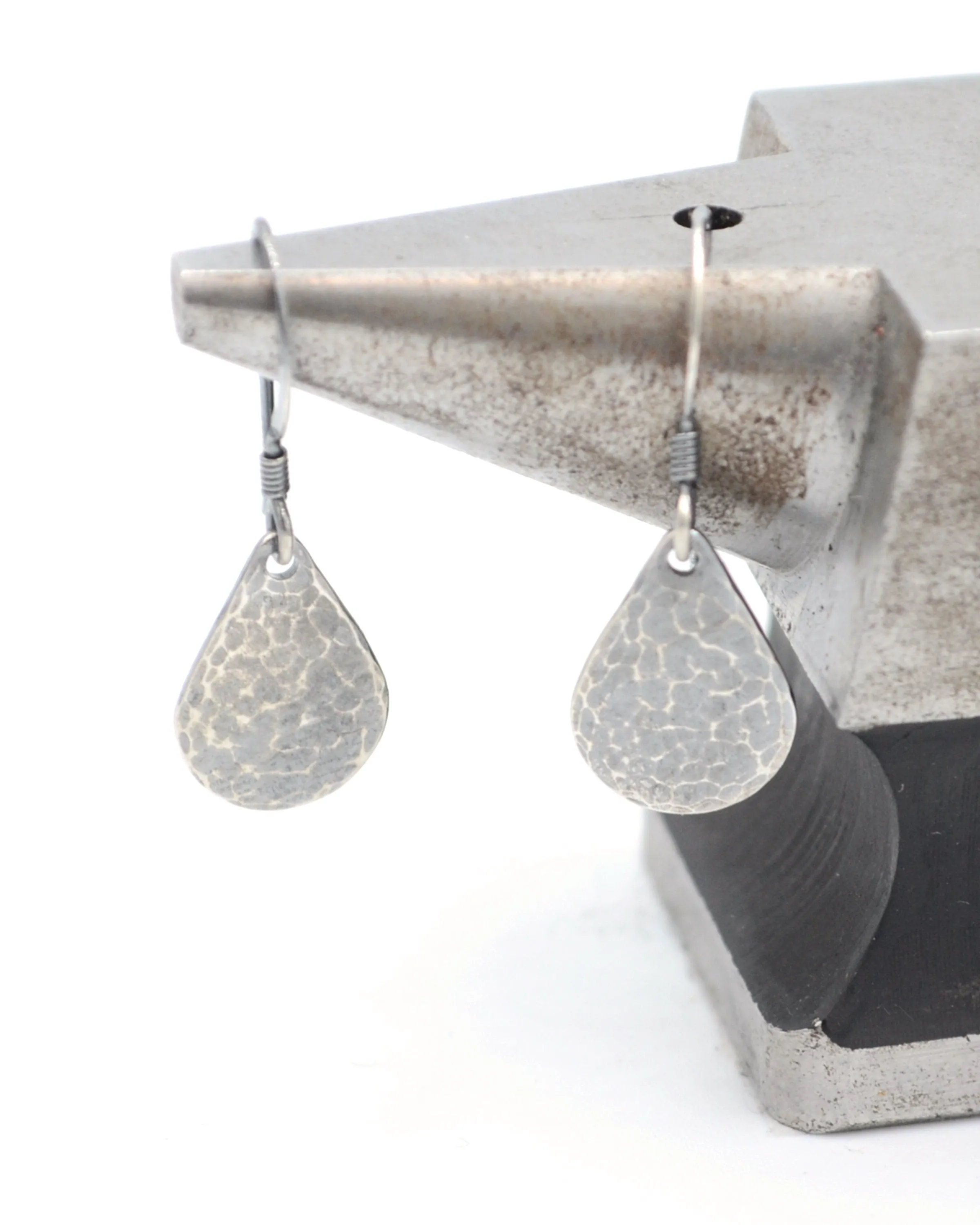 Simple oxidised silver hammered teardrop earrings, raw sterling silver, minimalist earrings