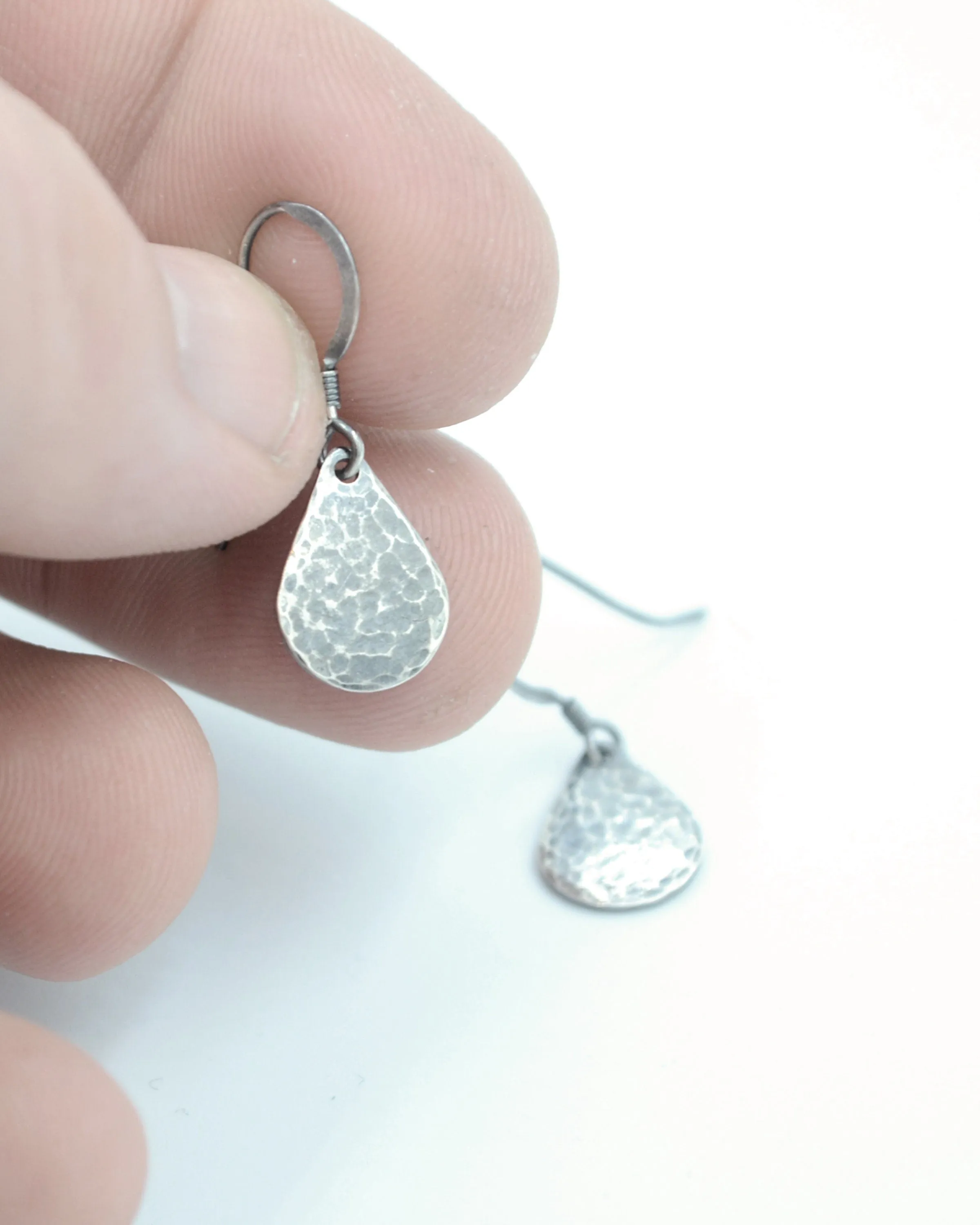 Simple oxidised silver hammered teardrop earrings, raw sterling silver, minimalist earrings