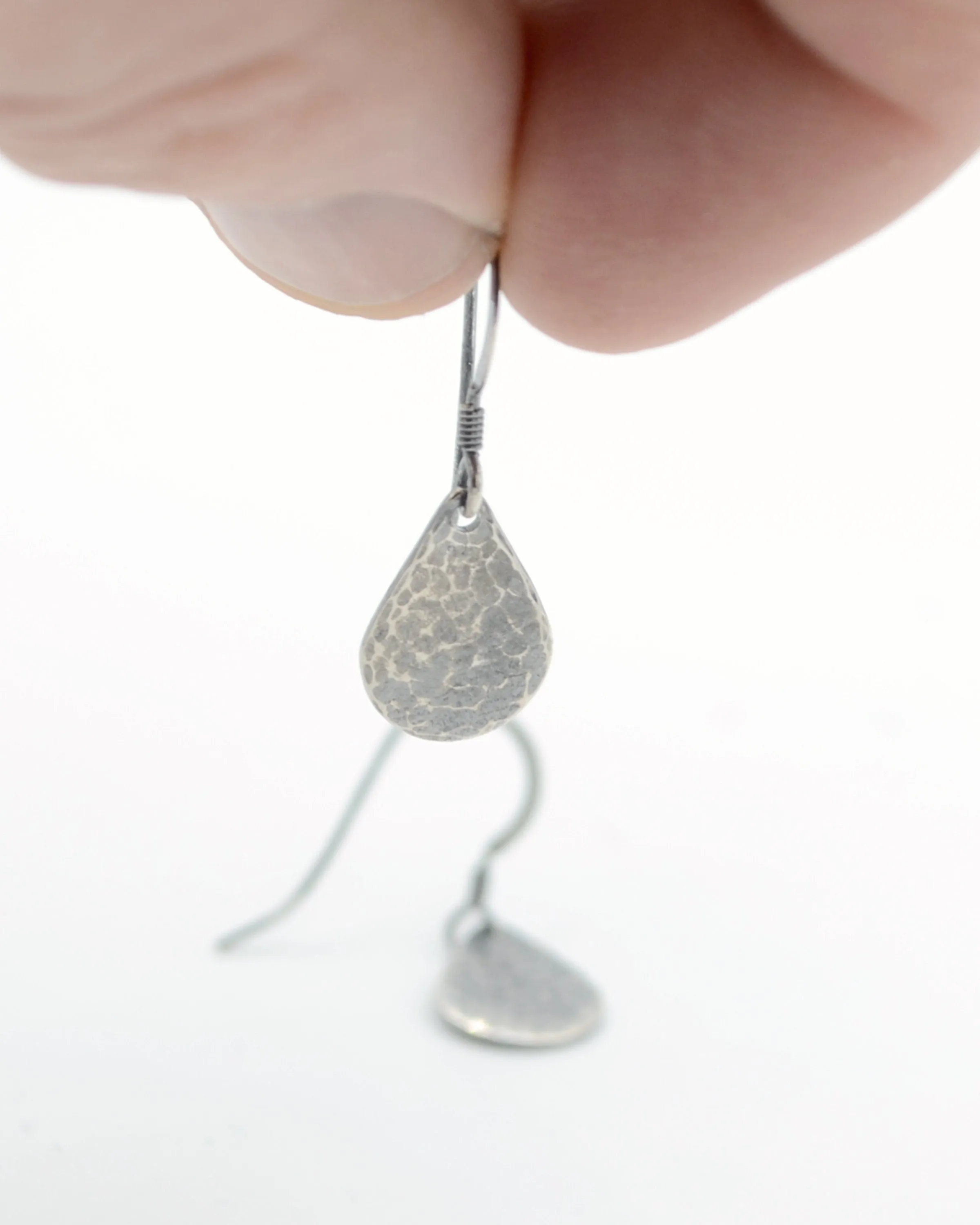 Simple oxidised silver hammered teardrop earrings, raw sterling silver, minimalist earrings