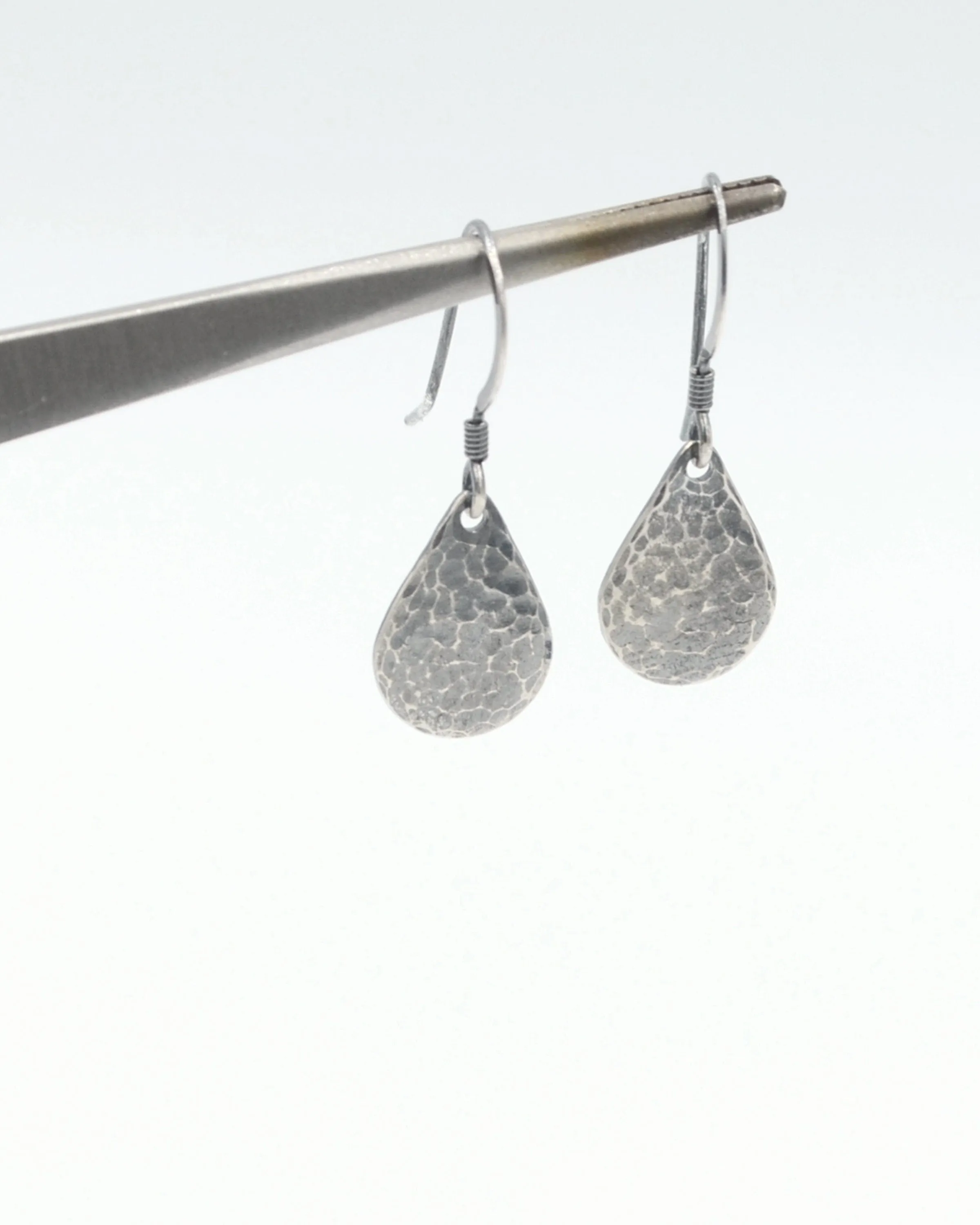 Simple oxidised silver hammered teardrop earrings, raw sterling silver, minimalist earrings