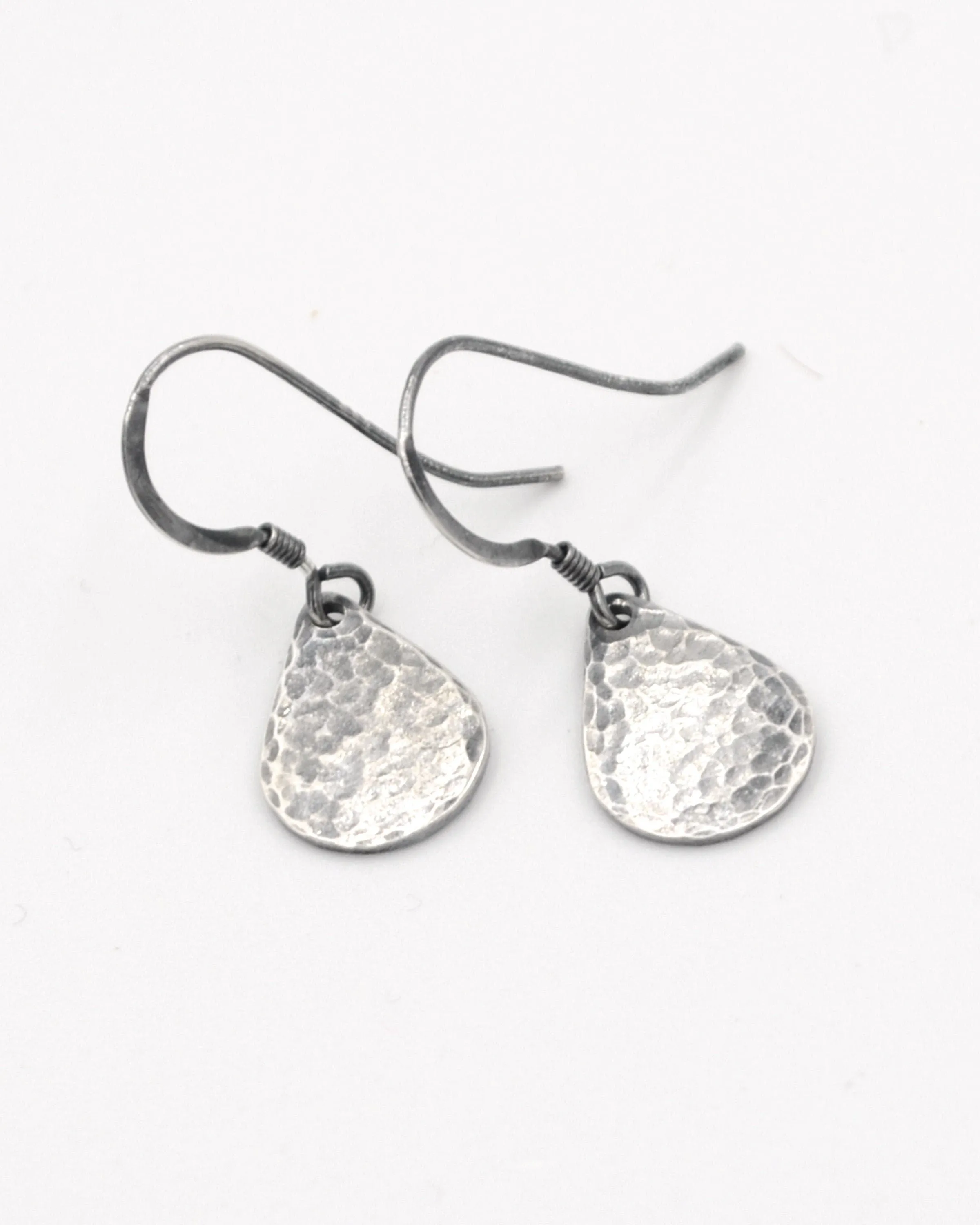 Simple oxidised silver hammered teardrop earrings, raw sterling silver, minimalist earrings