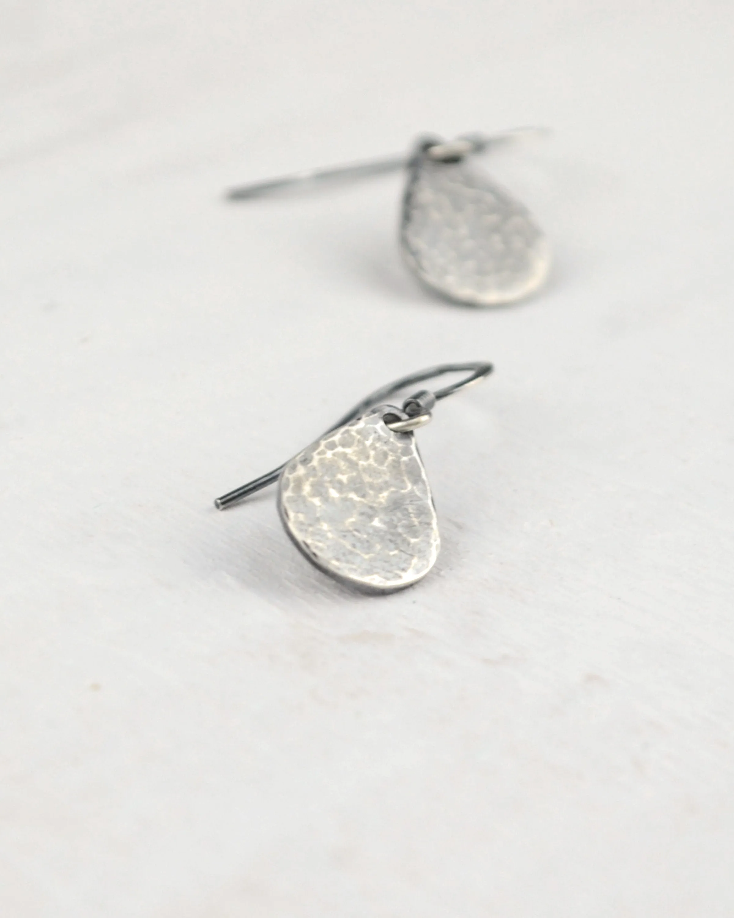 Simple oxidised silver hammered teardrop earrings, raw sterling silver, minimalist earrings