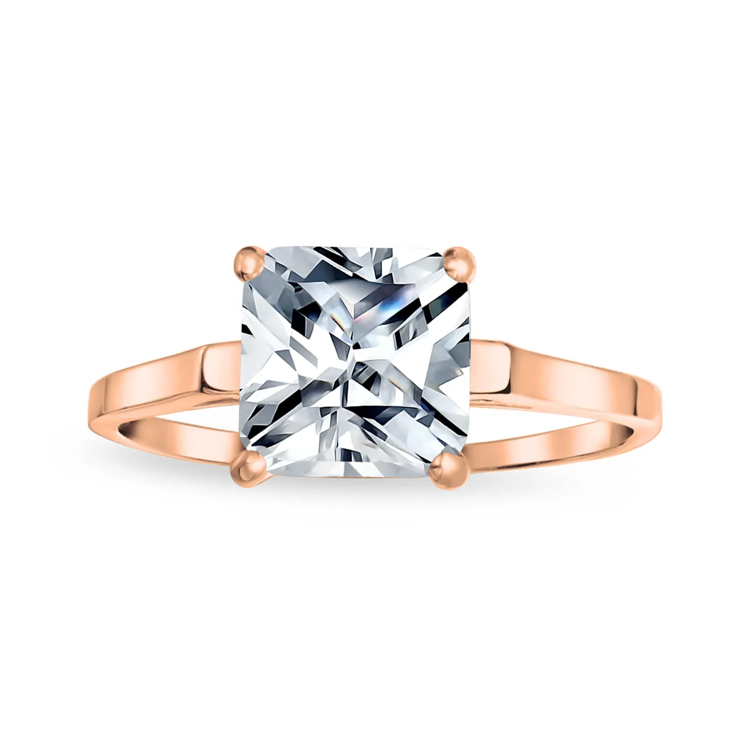 Simple Traditional 3CT Princess Cut CZ Solitaire Engagement Ring, Rose Gold Plated