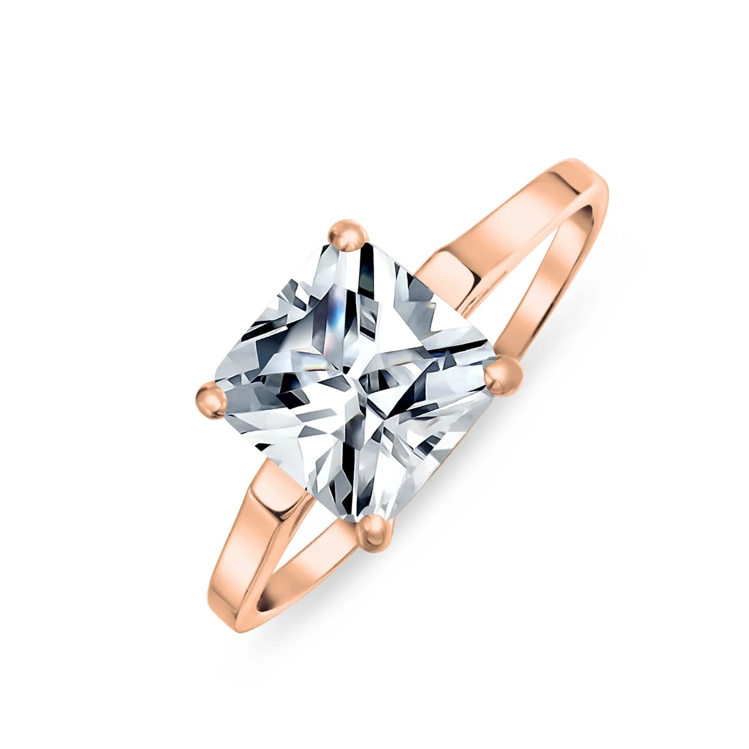 Simple Traditional 3CT Princess Cut CZ Solitaire Engagement Ring, Rose Gold Plated