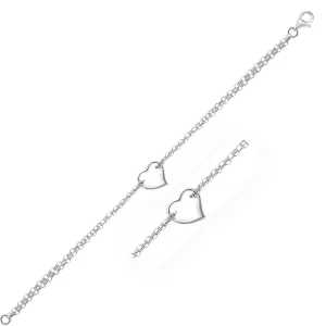 Size: 10'' - 14k White Gold Cable Chain Anklet with Open Heart Station