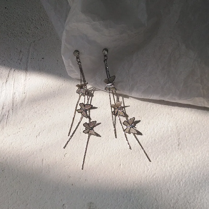 Sliver Butterfly Dangle Earrings