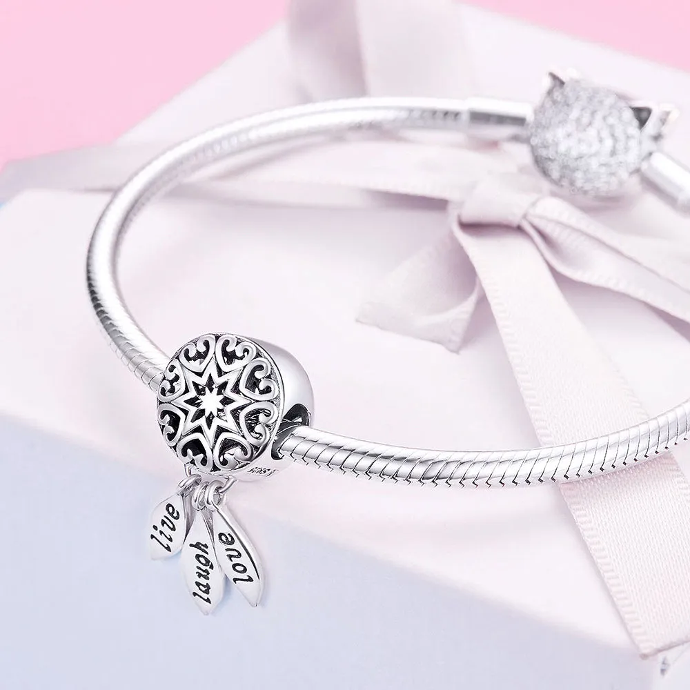 Solid 925 Sterling Silver Happy Life Unique Pandora Inspired Charm