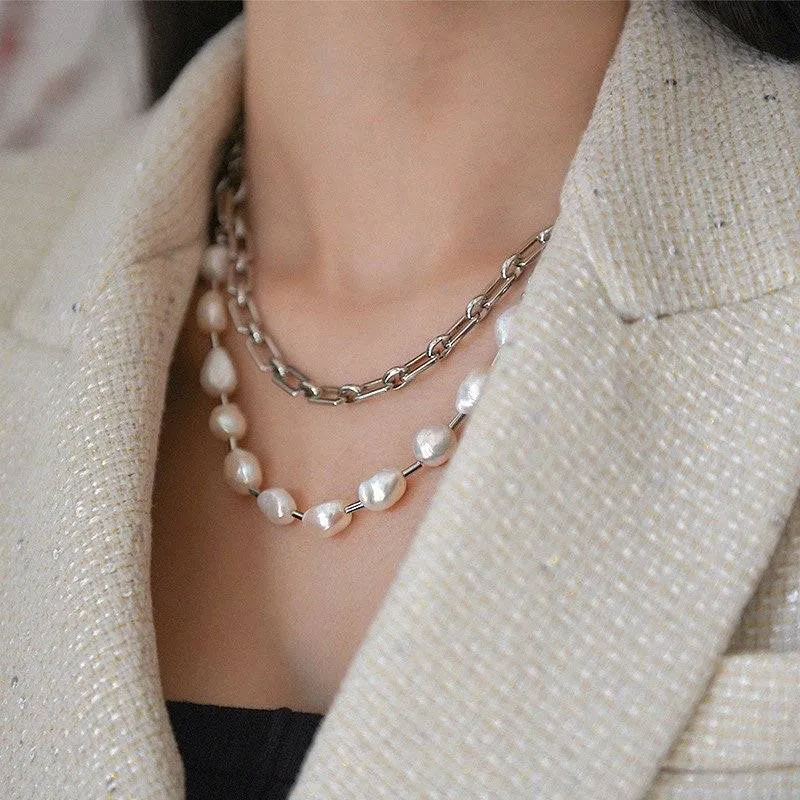 Square Chain Freshwater Pearl Necklace