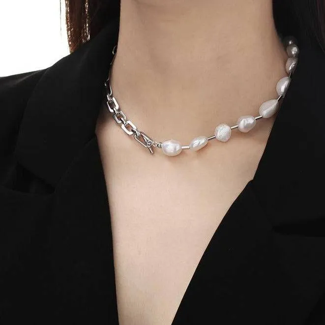 Square Chain Freshwater Pearl Necklace