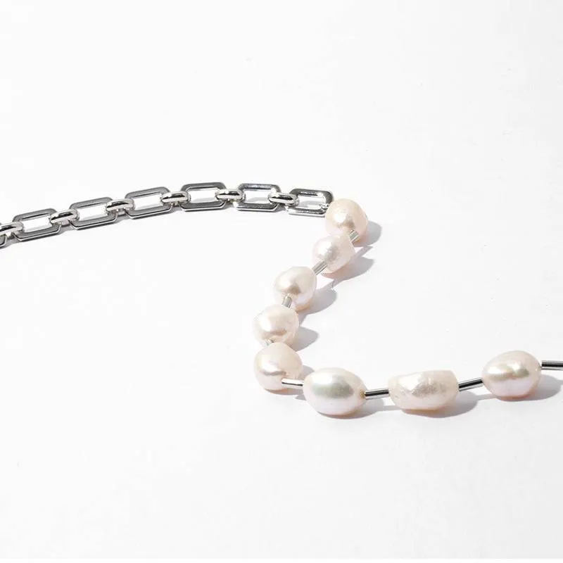 Square Chain Freshwater Pearl Necklace