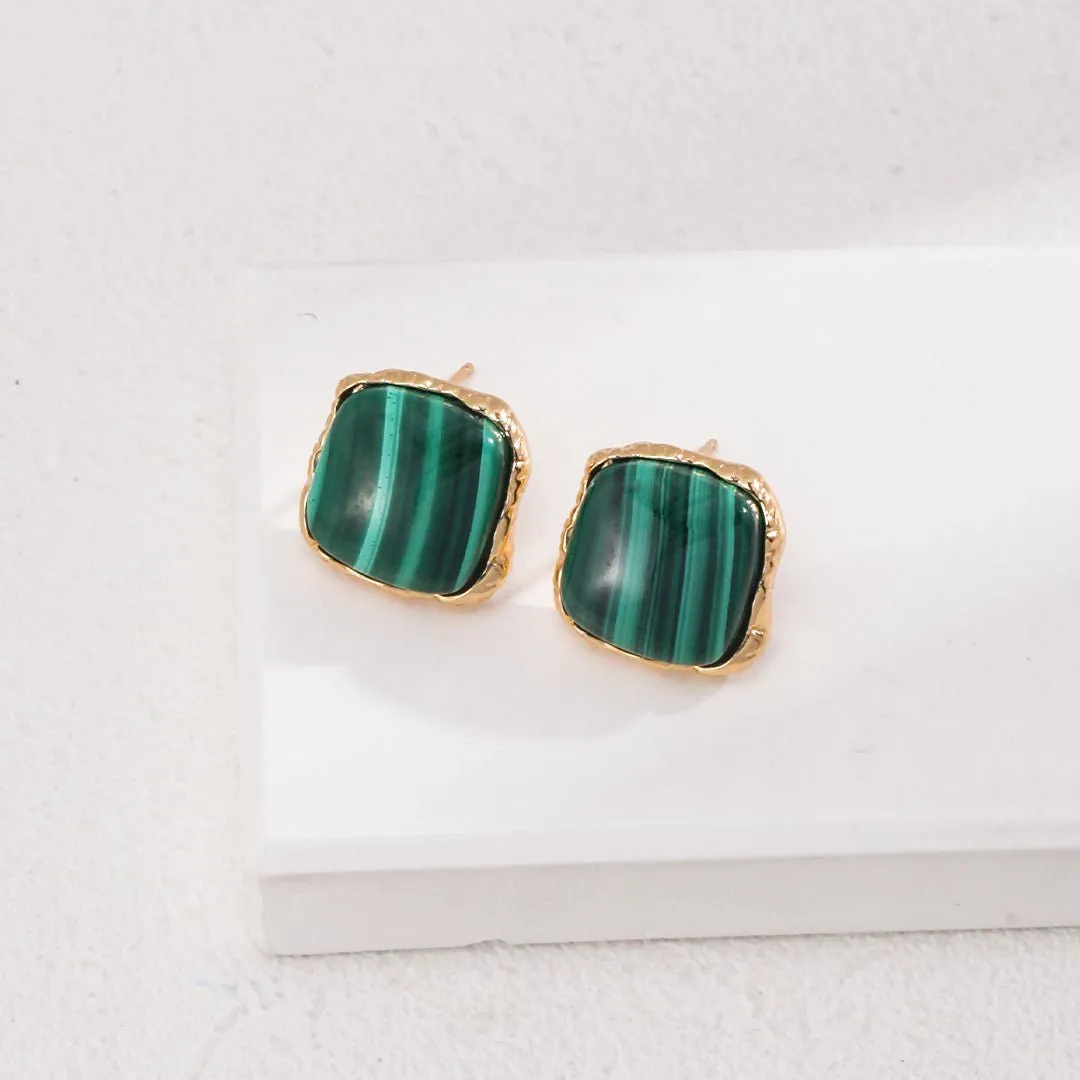 Square Malachite Stone Earrings