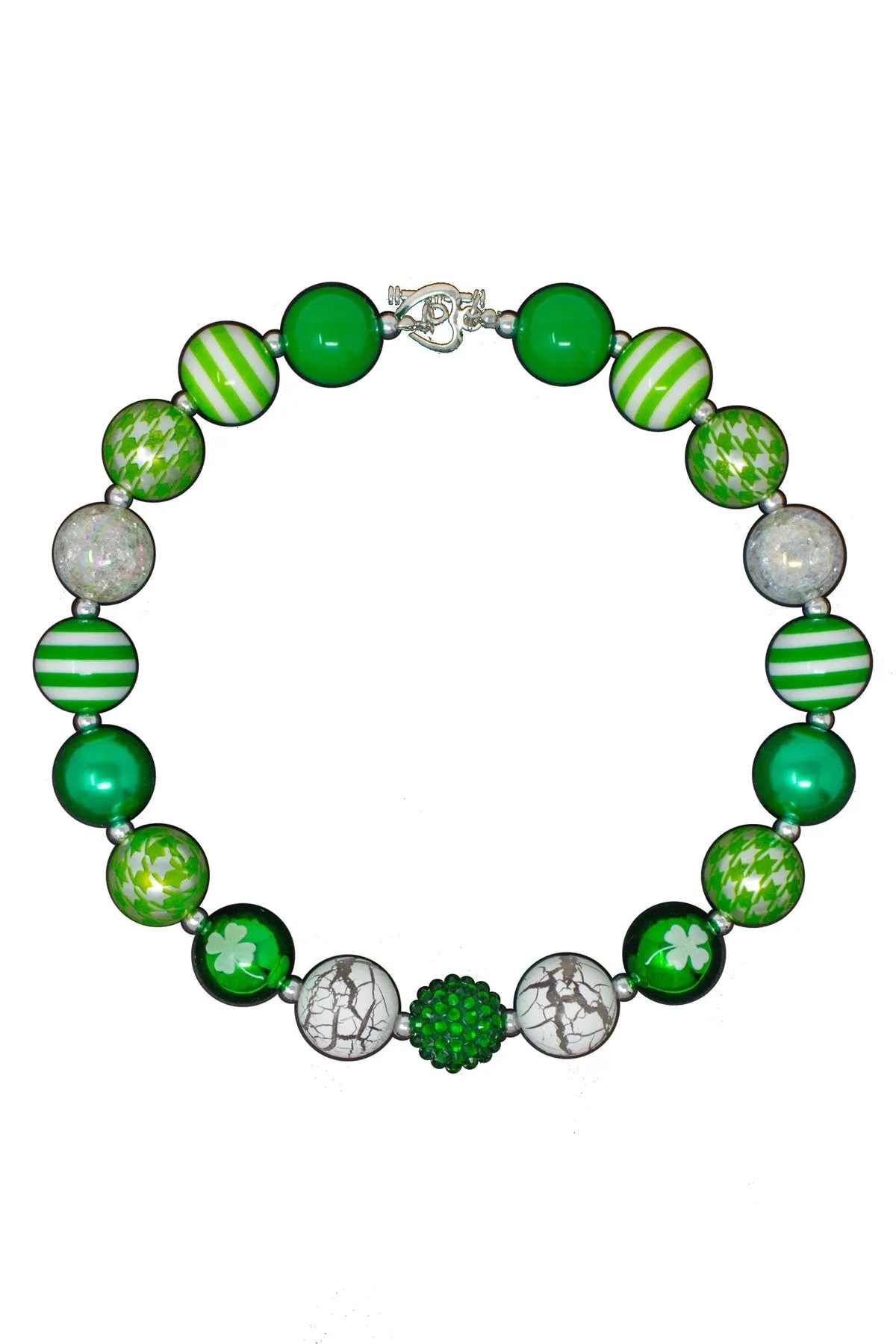 St. Patrick's Green & White Marble Bubblegum Necklace