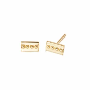 Stacked Beaded Bar Stud Earrings 18Ct Gold Plate