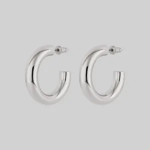 STELLA. Simple Medium Hoop Earrings - Silver