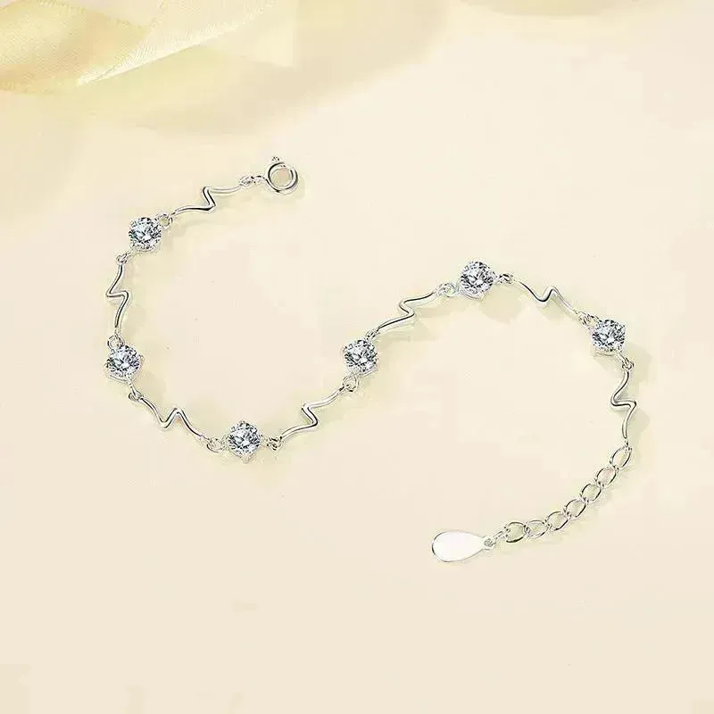 Sterling Silver Heartbeat Crystal Bracelet Female Lightning Silver Bracelet for Women