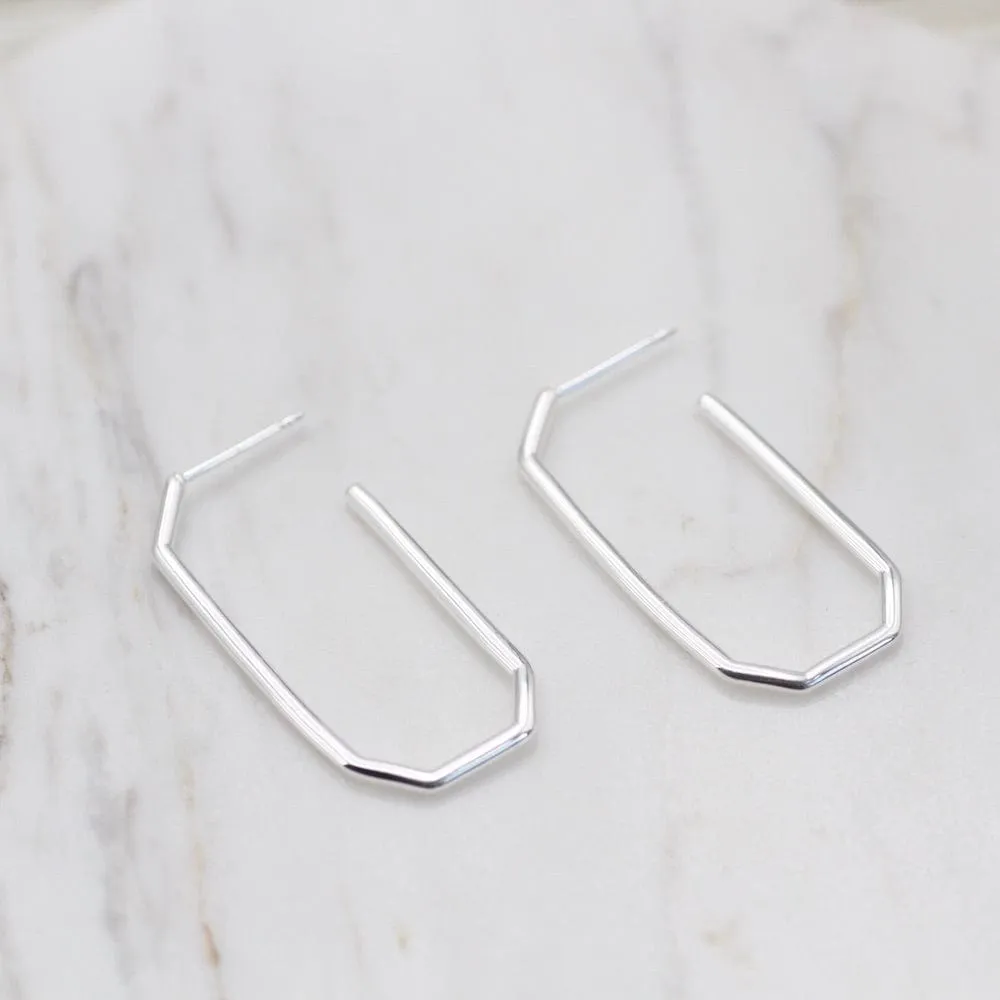 Sterling Silver Long Hex Hoop