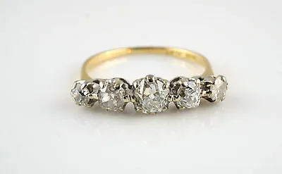 Stunning Antique 1.00ct Diamond 18ct Yellow Gold & Platinum 5 Stone Ring - Q 1/2