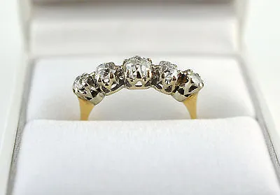 Stunning Antique 1.00ct Diamond 18ct Yellow Gold & Platinum 5 Stone Ring - Q 1/2