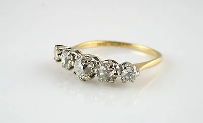 Stunning Antique 1.00ct Diamond 18ct Yellow Gold & Platinum 5 Stone Ring - Q 1/2