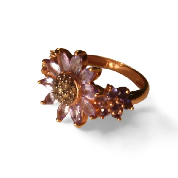 Stunning Estate 14K Pink Rose Gold Iolite Tanzanite Sunflower Band Ring