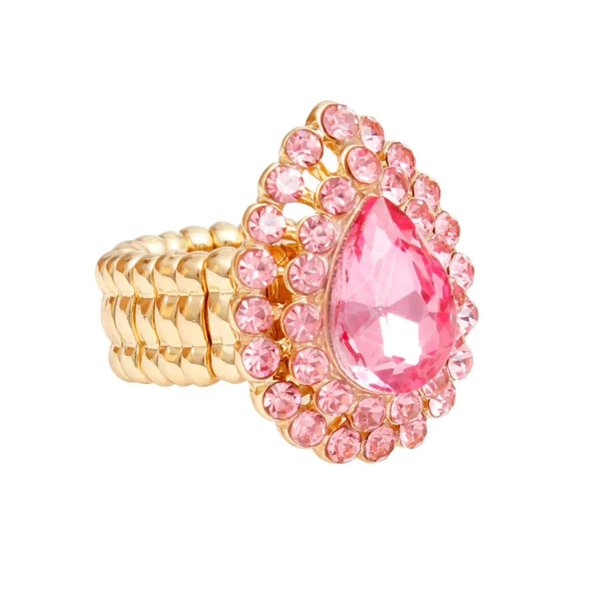 Stunning Pink Crystal Cocktail Ring for Women with Rhinestones