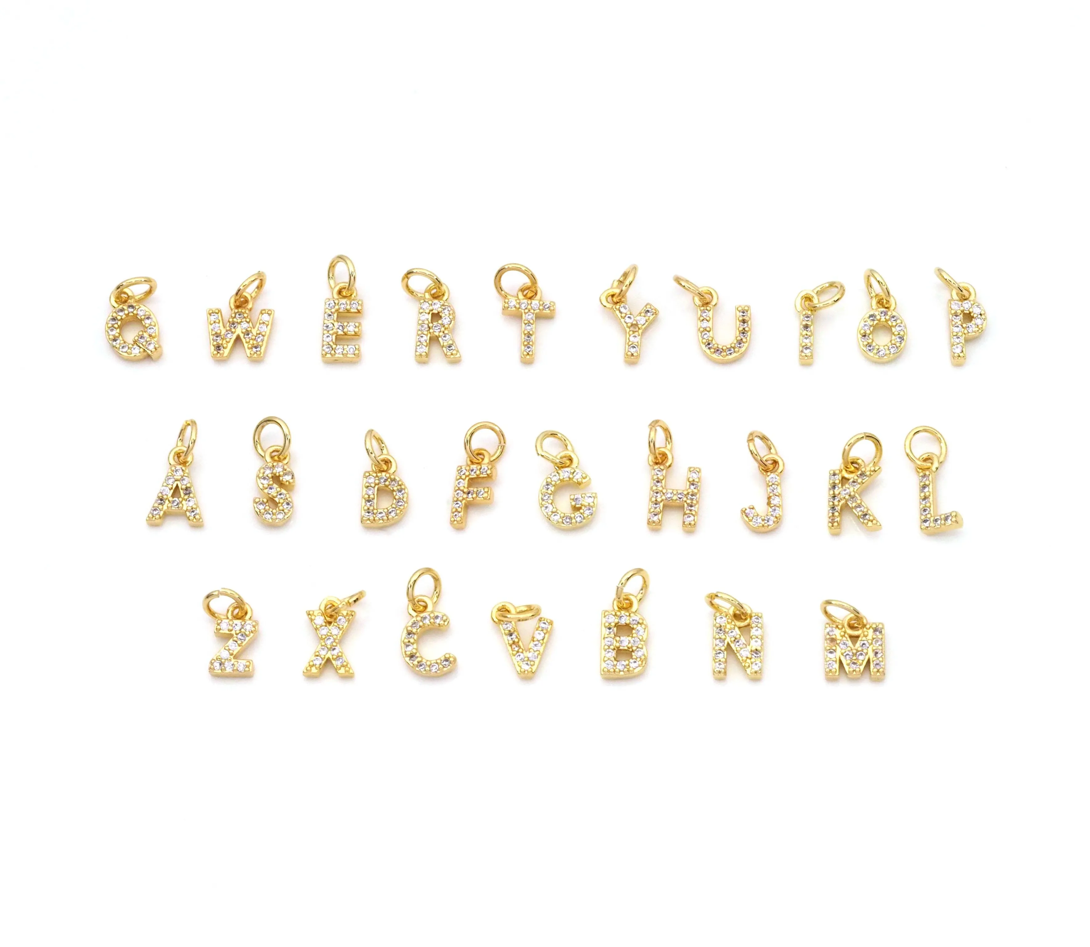 T Cute Gold CZ Initial Charm, Alphabet Name Letter Charm,sku#LX193