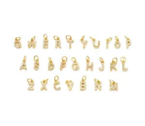 T Cute Gold CZ Initial Charm, Alphabet Name Letter Charm,sku#LX193