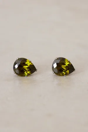 Teardrop Stud Earrings - Peridot Green