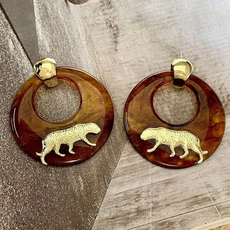 TEEK - Wild Cat Resin Circle Earrings