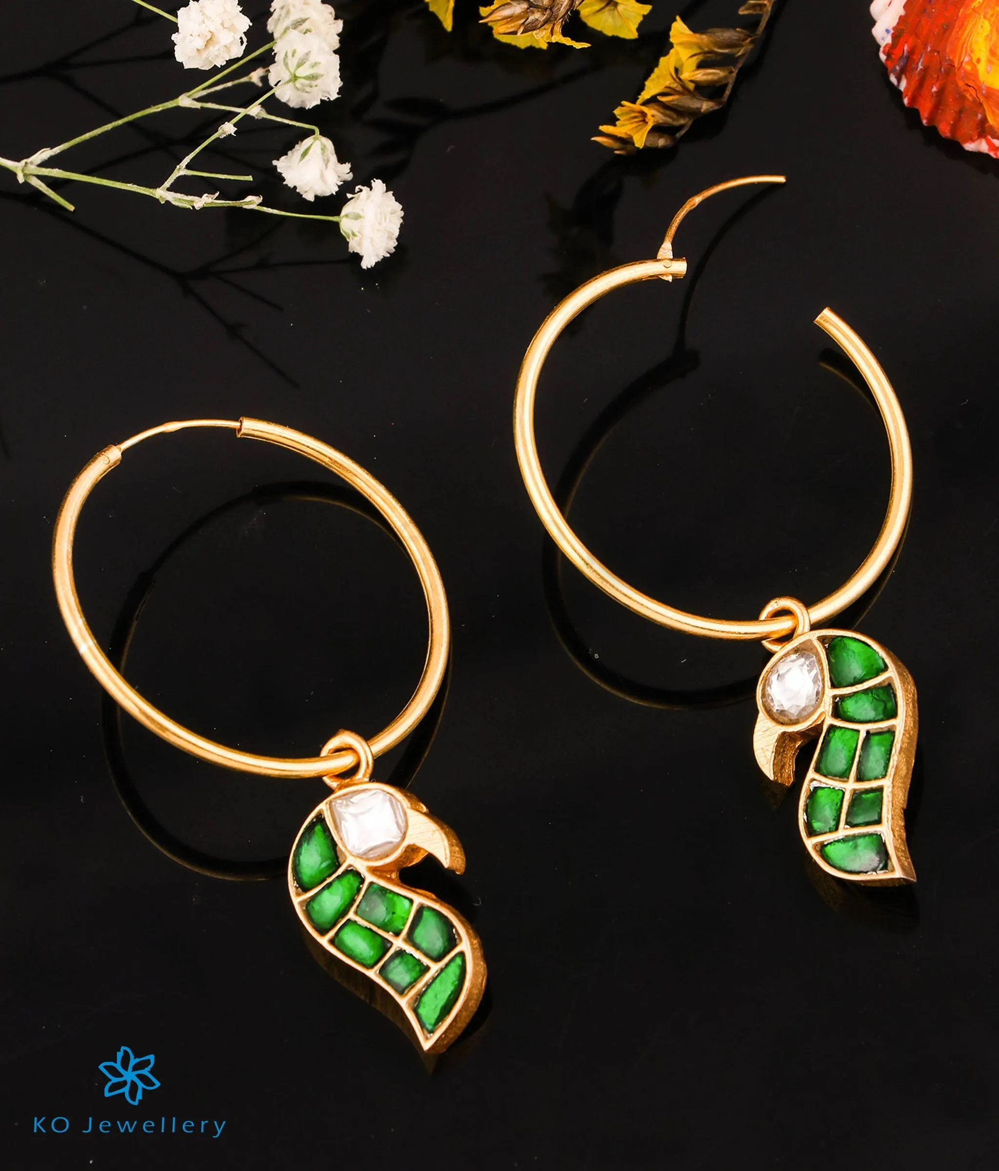 The Peacock Silver Kundan Hoops