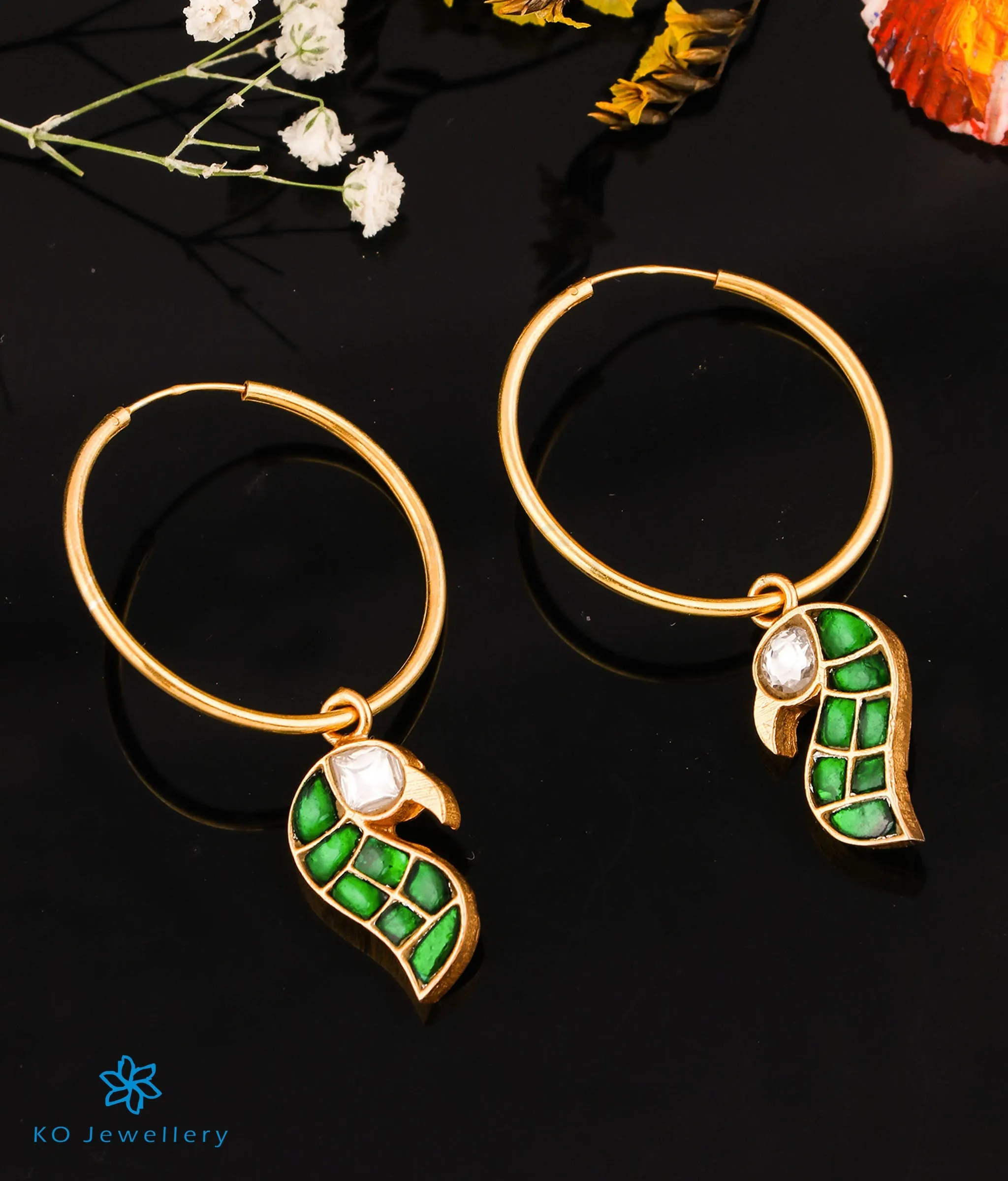 The Peacock Silver Kundan Hoops