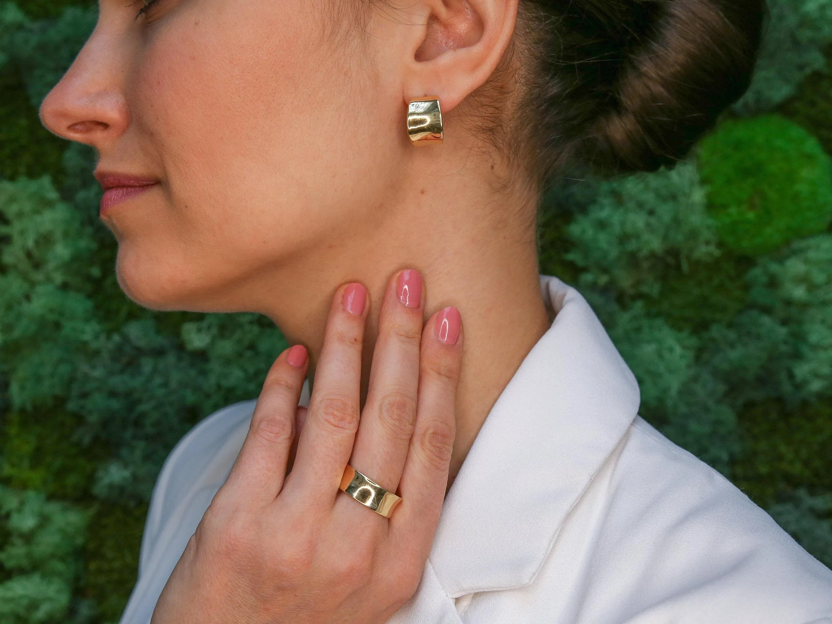 Thick Hoop Earrings - Wide Gold Half Hoops Earrings, Simple Gold Earrings