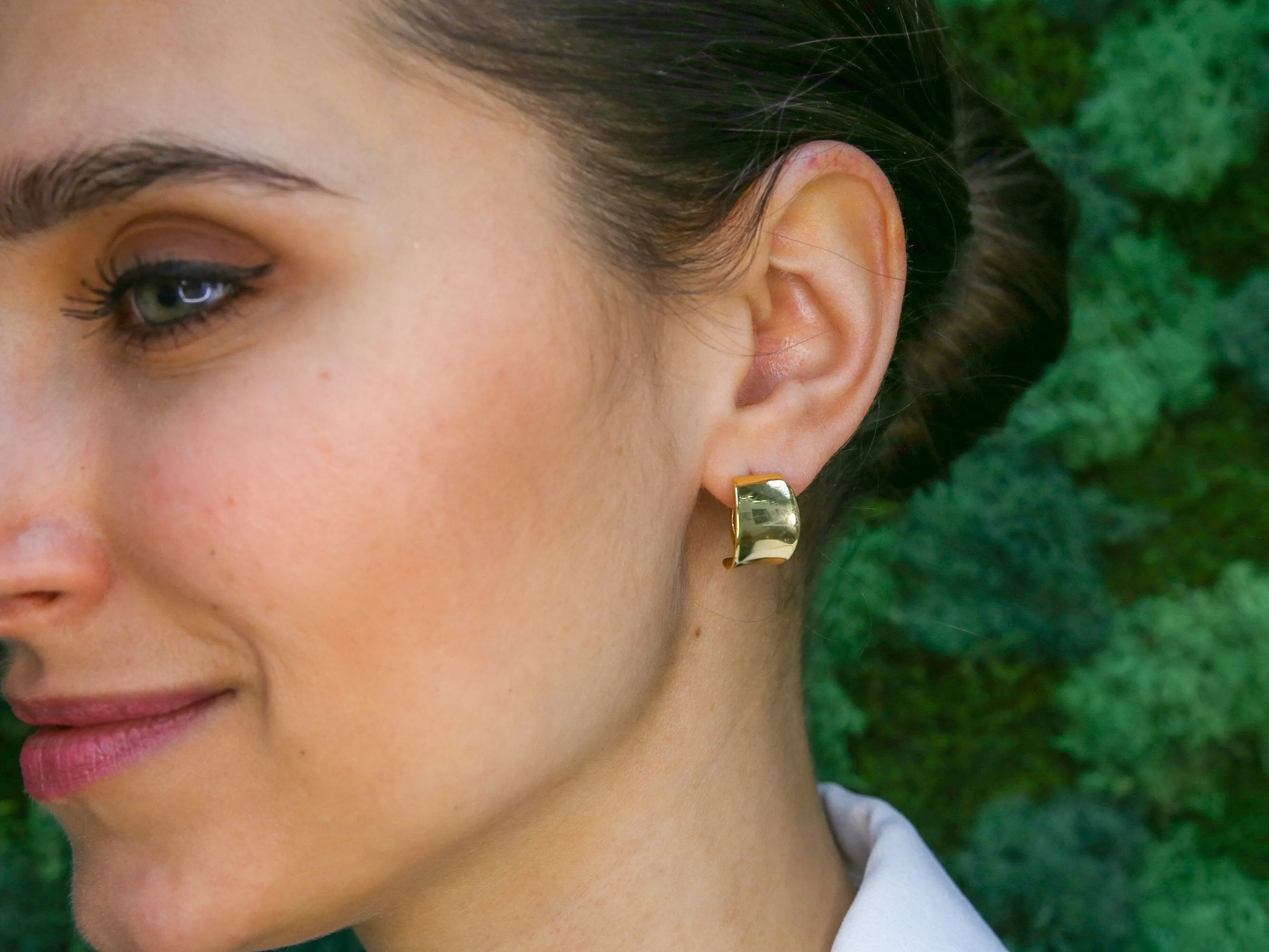 Thick Hoop Earrings - Wide Gold Half Hoops Earrings, Simple Gold Earrings