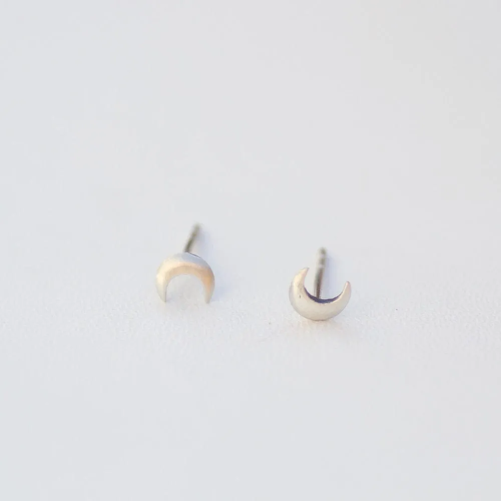 Tiny Crescent Moon Studs - Sterling Silver