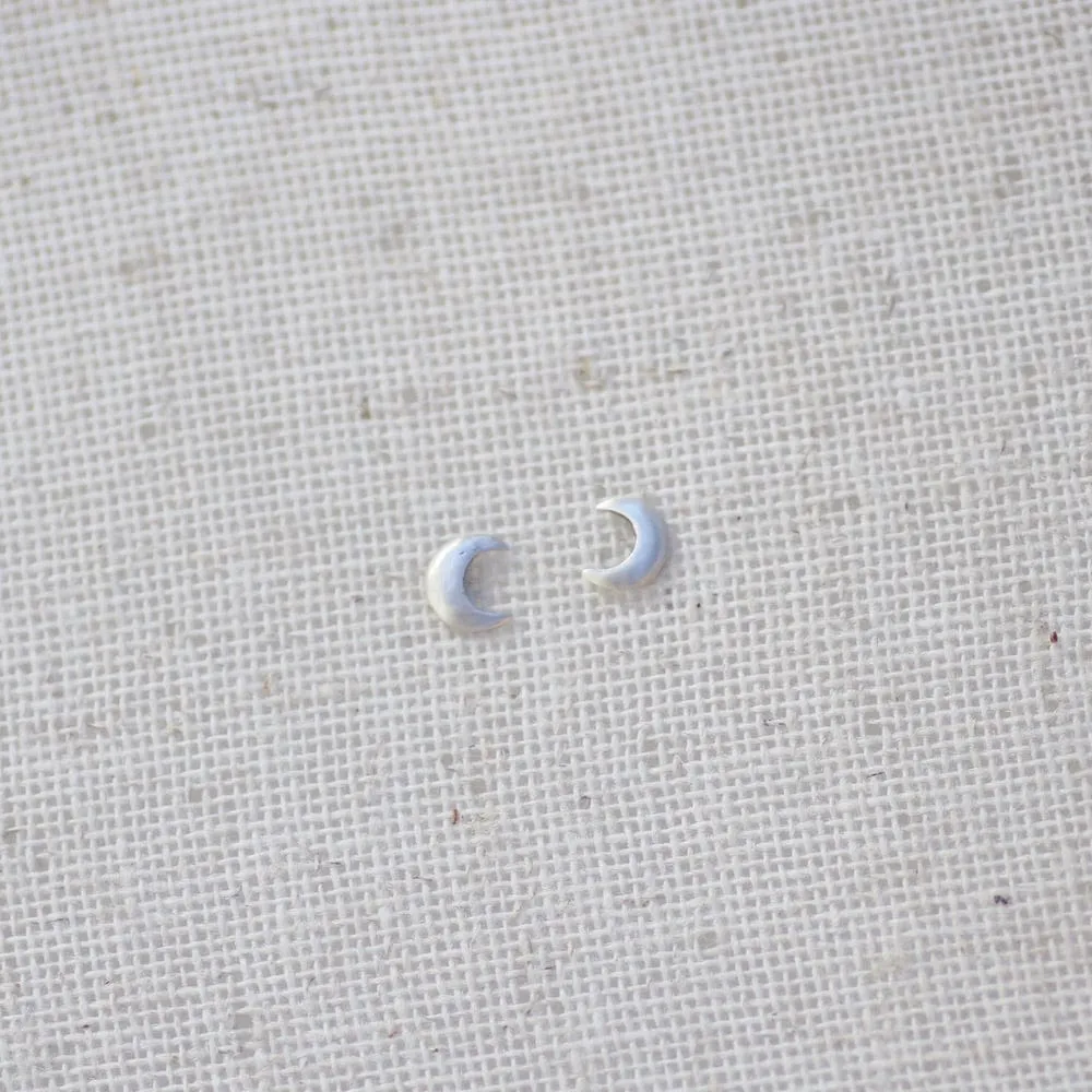 Tiny Crescent Moon Studs - Sterling Silver