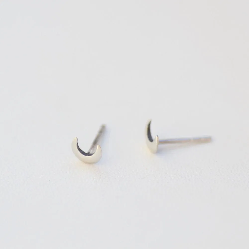 Tiny Crescent Moon Studs - Sterling Silver