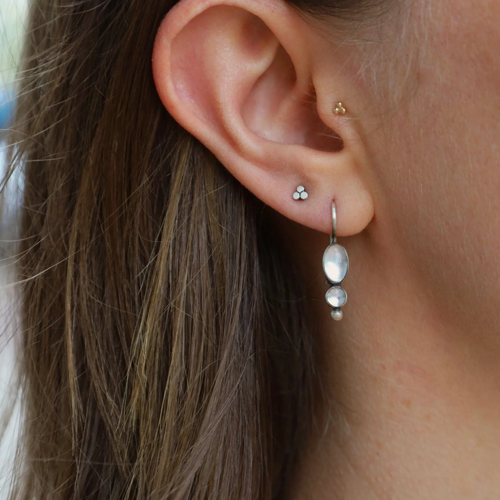 Tiny Triple Disc Stud - Sterling Silver