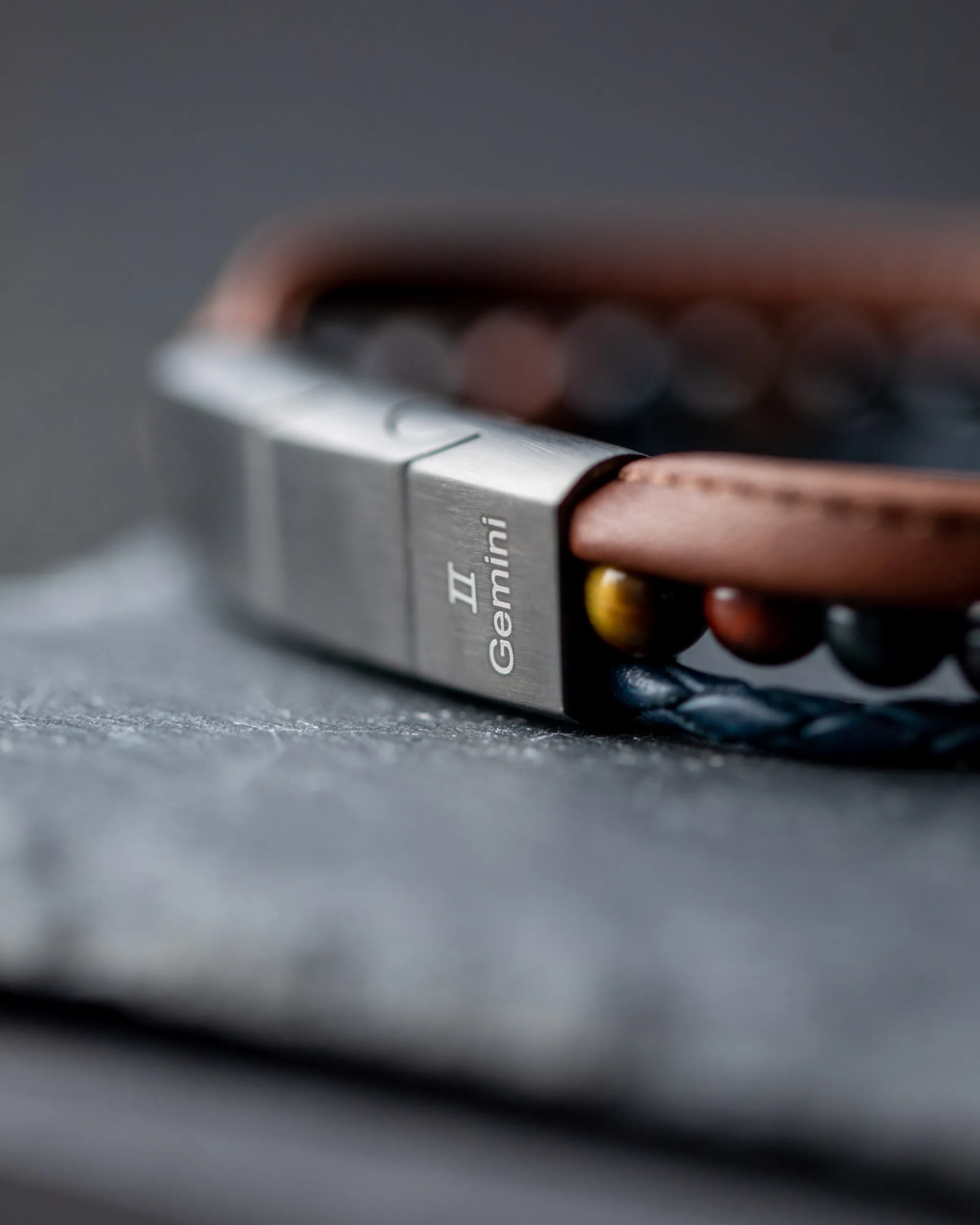 Triple bracelet with 6mm Tiger Eye stone and Nappa leather