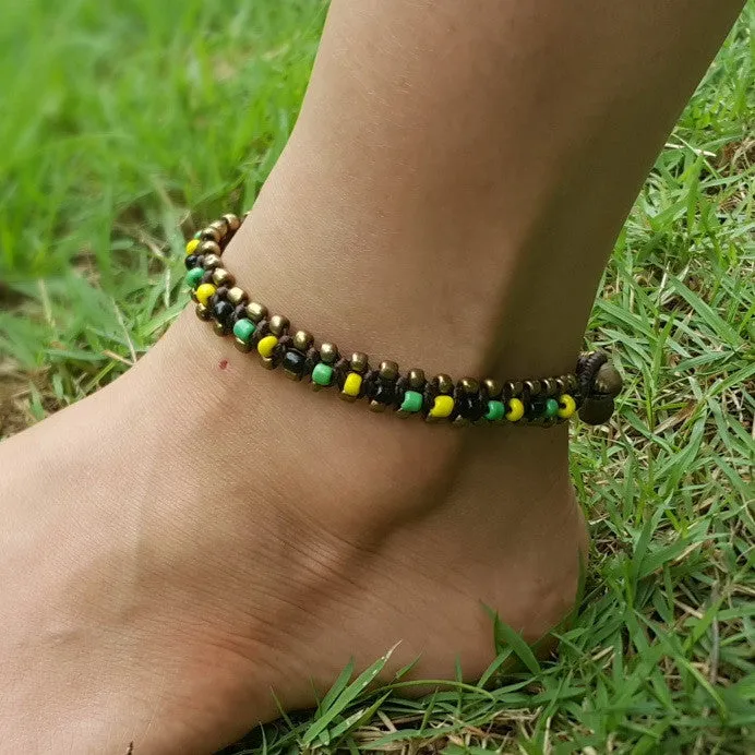 Triple Brass Beads Anklet with Multi Color Beads