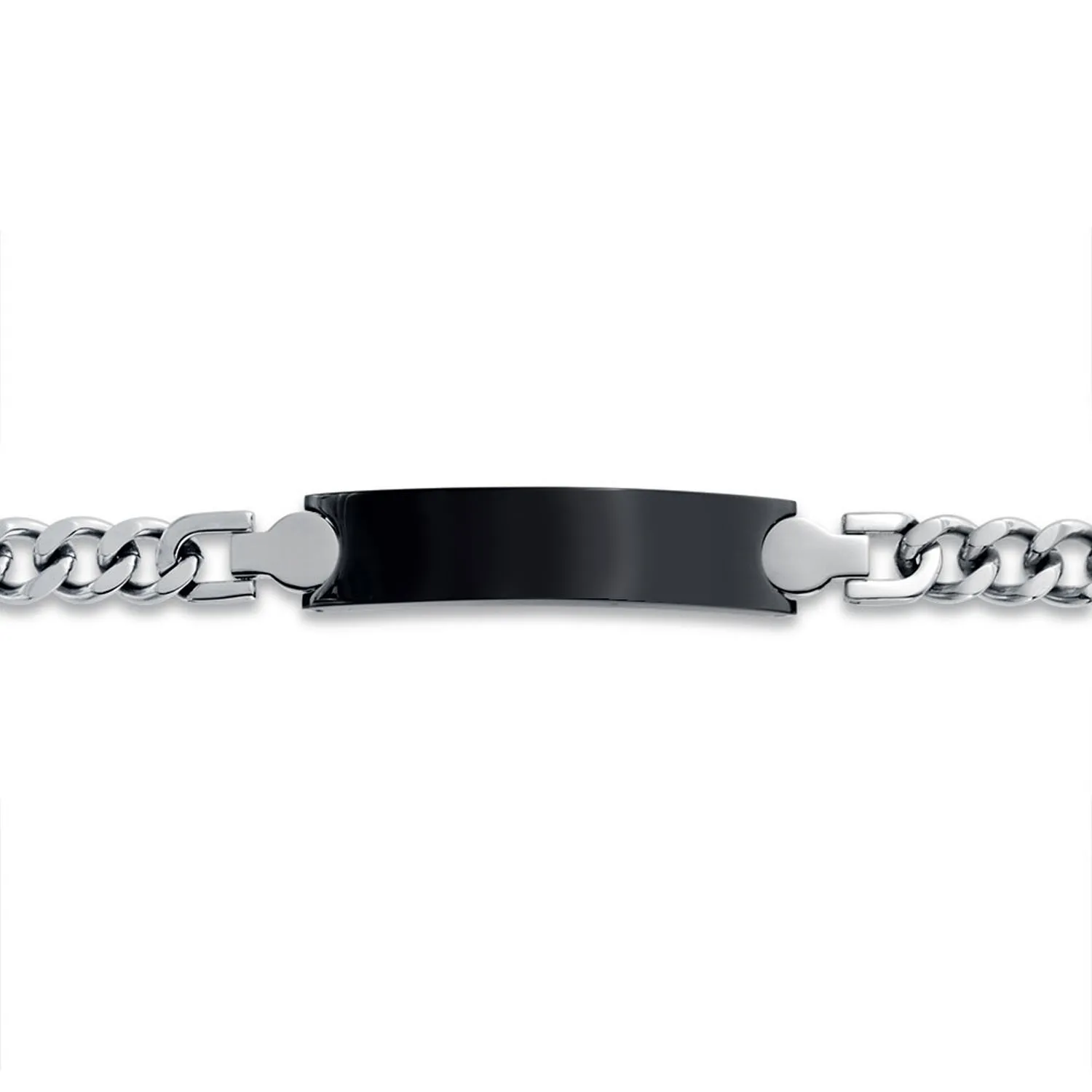 Two Tone Black Cuban Link ID Bracelet for Men in Silver Tone Stainless Steel