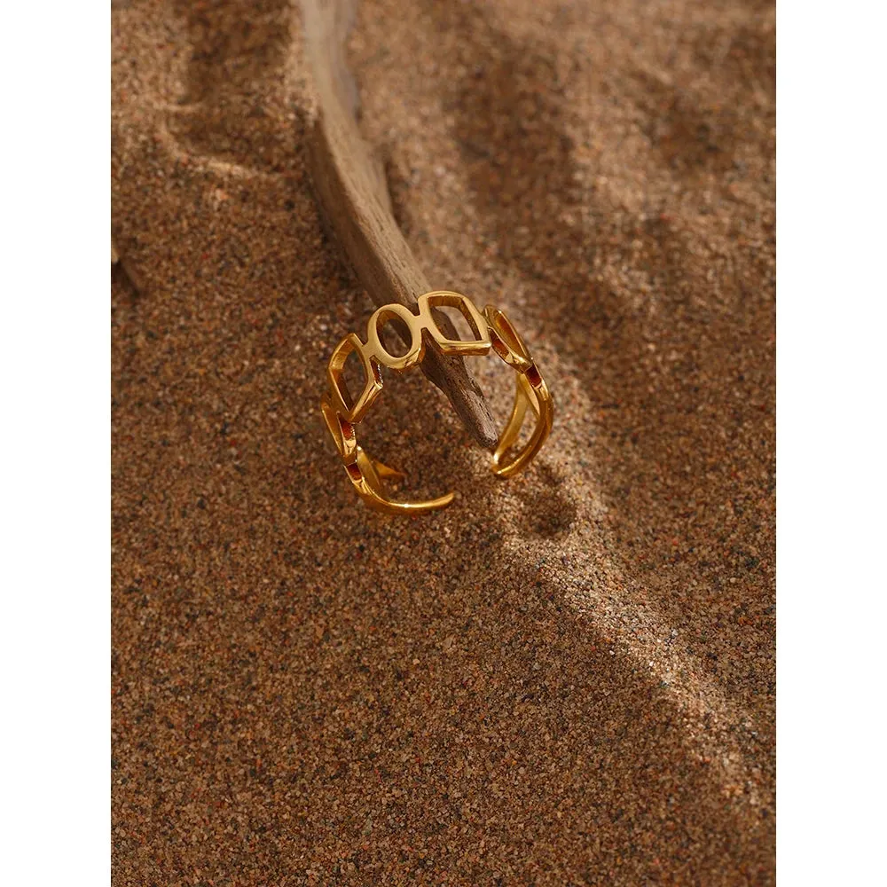 VAIGE Chic Golden Geometric Stainless Steel Irregular Opening Ring - Waterproof Fashion Jewelry for Parties