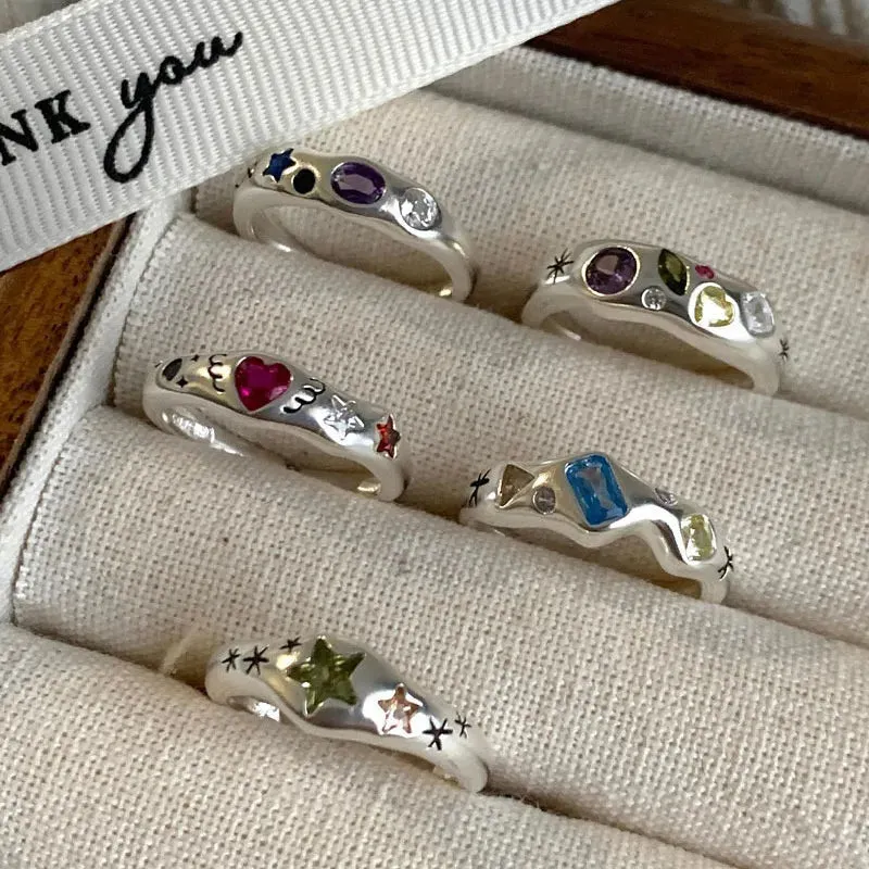 VAIGE Colorful Heart Gemstone Cocktail Rings in Sterling Silver