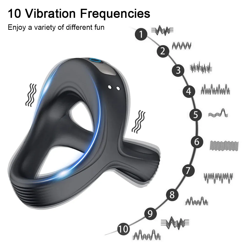 Versatile 3-in-1 Vibrating Penis Ring Male Sex Device with 10 Vibration Modes