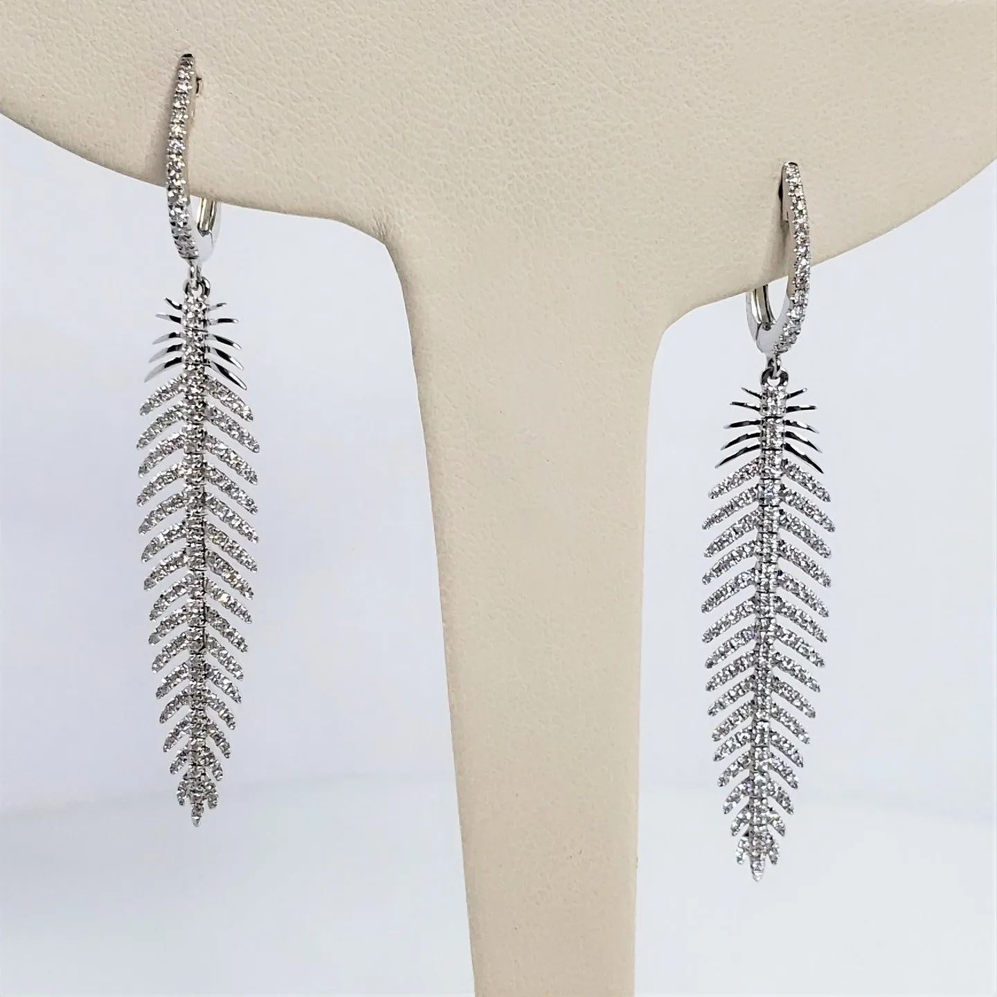 WHITE GOLD DIAMOND PALM LEAF EARRINGS