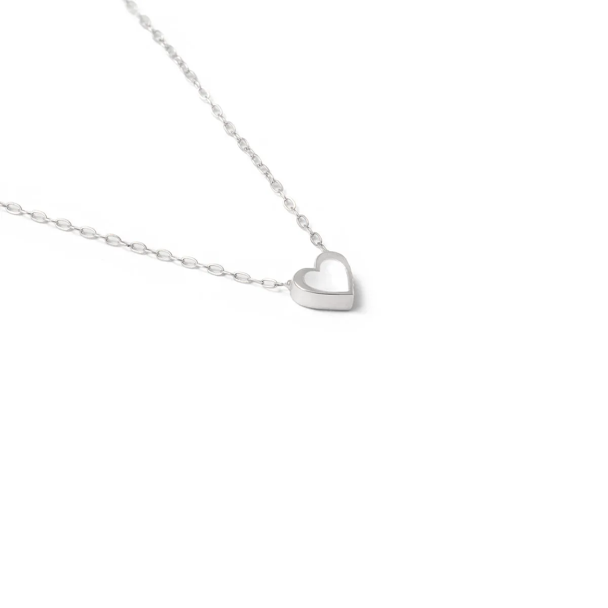 White Heart Enamel Necklace